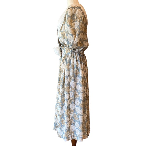 ⭐️.SOLD ⭐️ VINTAGE 80s LESLIE FAY COLLECTIONS Floral Puff Sleeve Dress Size 12 - Picture 3 of 14